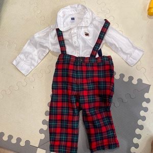 EC Worn Once Janie and Jack Plaid pants with suspenders and matching white shirt